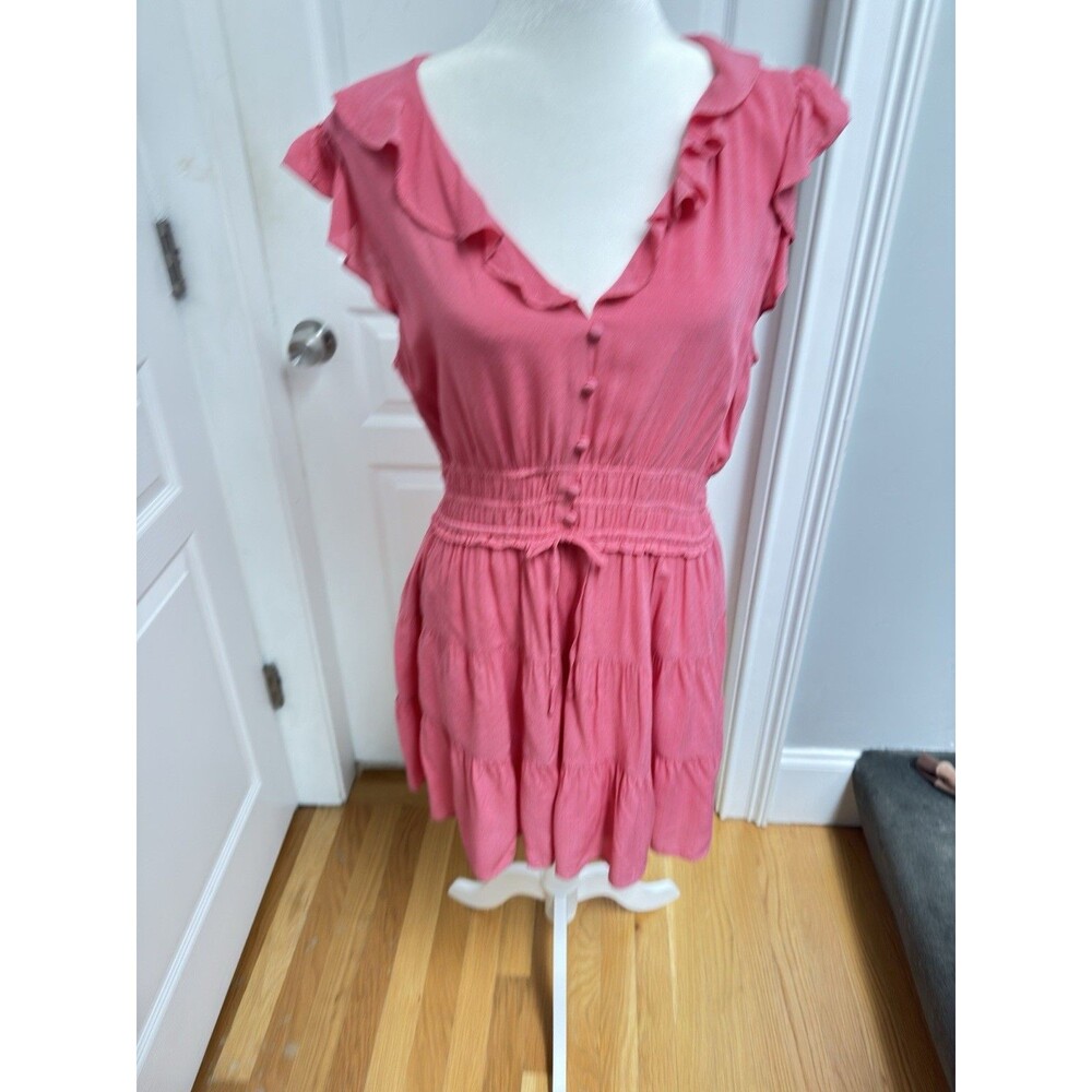 PAIGE Womens Dress Large Paradis Tiered Ruffle Mini- Raspberry - Picture 2 of 7